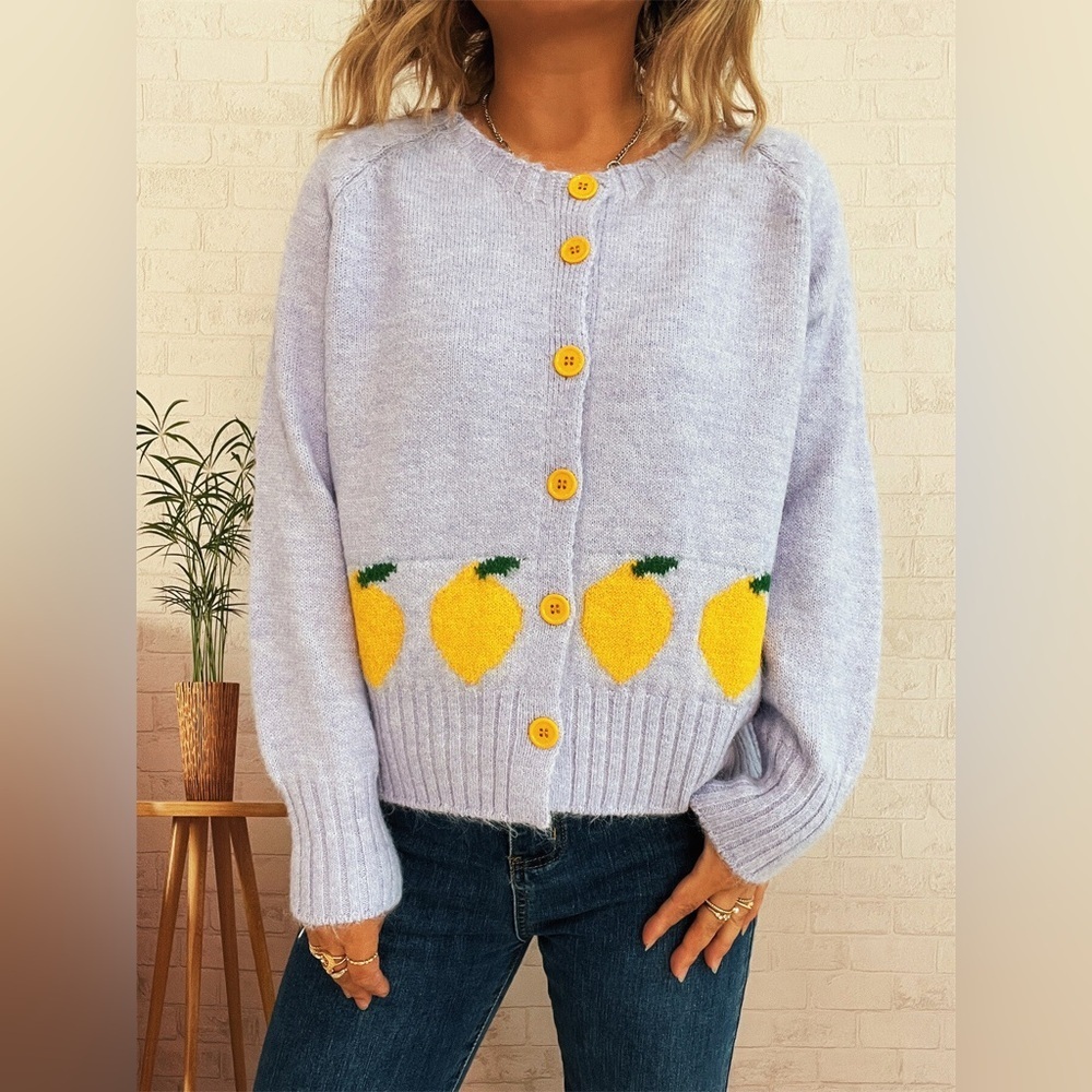 Lemon Pattern Button-Up Cardigan - Picture 12 of 16